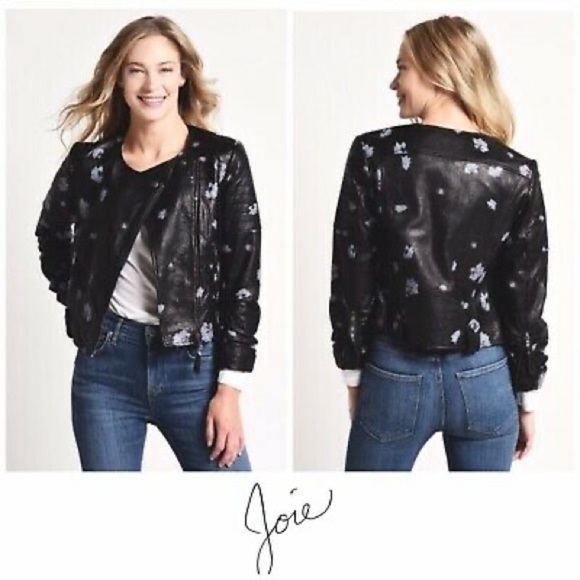 Joie Jackets & Blazers - NWT Size L Joie Thisbe Floral Leather Black Jacket